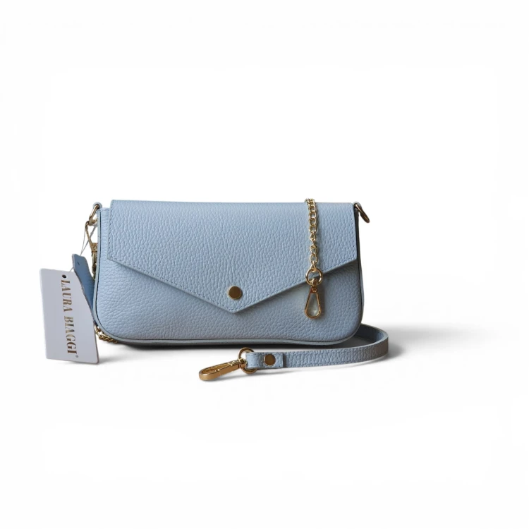 Błękitna skórzana torebka damska Laura Biaggi na ramię i crossbody