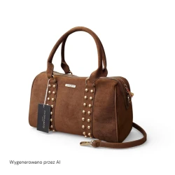 Flora&Co pojemny kuferek zamszowy z ćwiekami camel 