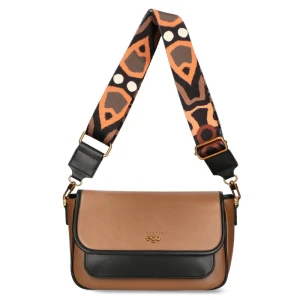EGO Torebka Damska na Ramię Crossbody A5 2 Paski Listonoszka Camel