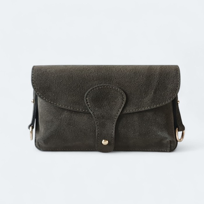 Mała torebka crossbody Laura Biaggi w kolorze verde wykonana z naturalnego zamszu.