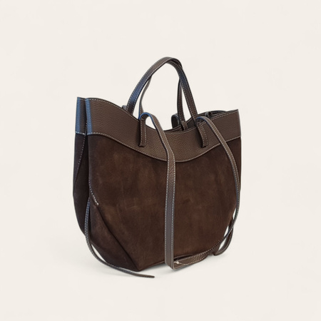 Czekoladowa zamszowa torebka shopper Laura Biaggi