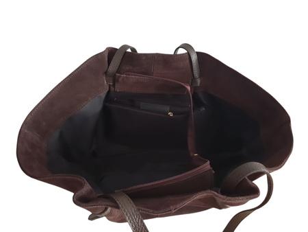Torebka shopper czekoladowa skóra naturalna LAURA BIAGGI zamszowa brązowy