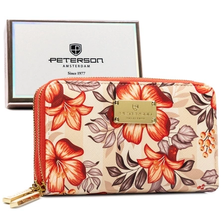 Portfel Peterson damski w kwiaty na suwak duży pojemny eko skóra