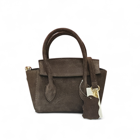 Elegancki kuferek torebka ze skóry naturalnej zamszowej czekoladowa 