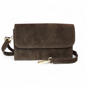 Czekoladowa zamszowa mini torebka listonoszka