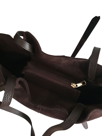 Torebka shopper czekoladowa skóra naturalna LAURA BIAGGI zamszowa brązowy