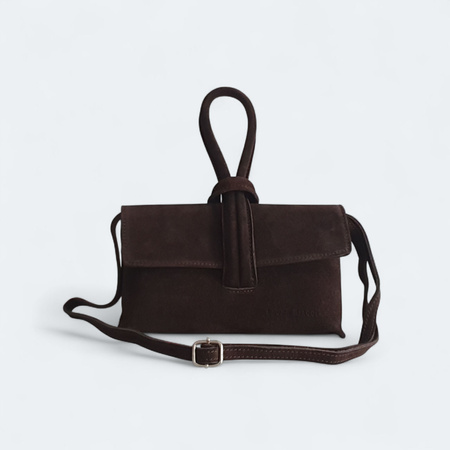 Laura Biaggi skórzana torebka pentelka zamszowa czekoladowy