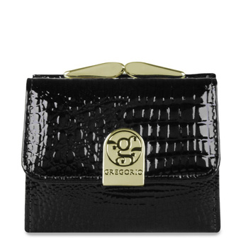 Portfel damski czarny lakierowany Gregorio