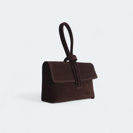 Laura Biaggi skórzana torebka pentelka zamszowa czekoladowy