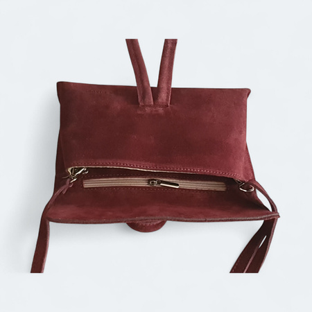 Laura Biaggi skórzana torebka pentelka zamszowa bordo