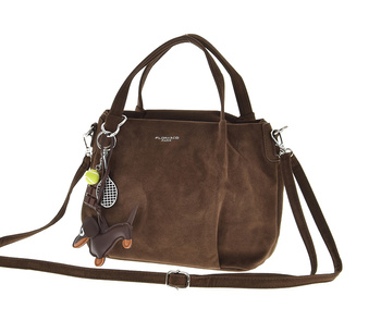 Flora&CO zamszowa czekoladowa torebka z brelokiem