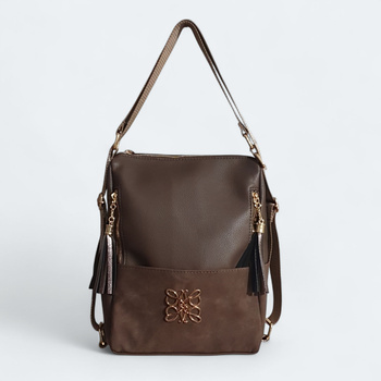 Laura Biaggi torebka plecak chwosty brązowa eko skóra