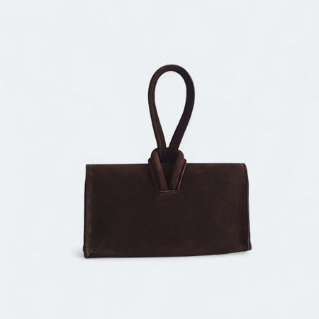 Laura Biaggi skórzana torebka pentelka zamszowa czekoladowy