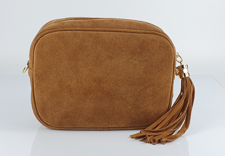 Torebka damska  skóra naturalna zamszowa z chwostem camel