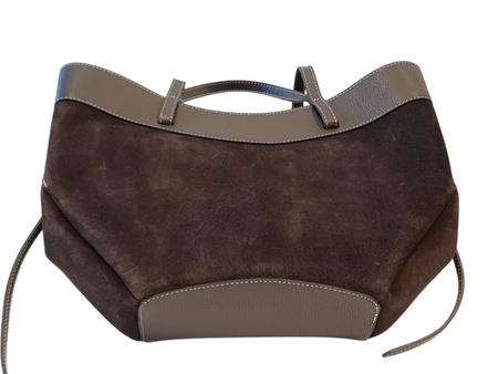 Czekoladowa zamszowa torebka shopper Laura Biaggi