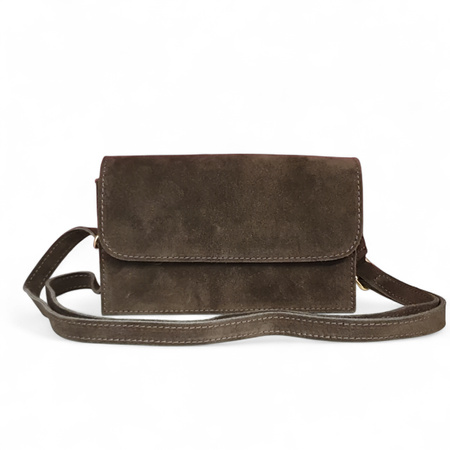 Czekoladowa zamszowa mini torebka listonoszka