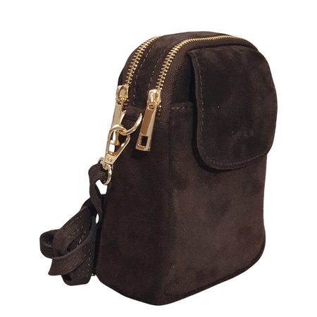 Czekoladowa torebka zamszowa listonoszka ciemny brąz Laura Biaggi
