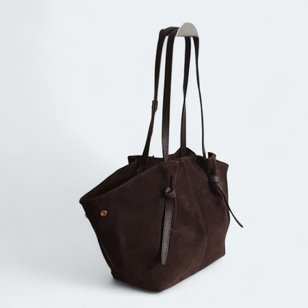 Torebka shopper czekoladowa skóra naturalna LAURA BIAGGI zamszowa brązowy