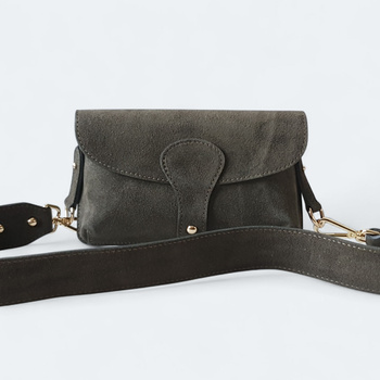 Mała torebka INSTAGRAMKA saszetka skóra naturalna zamszowa VERDE