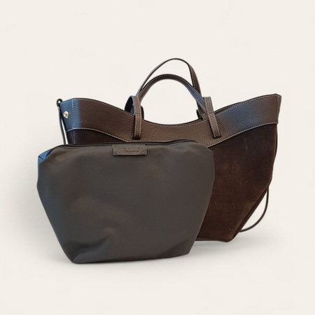 Czekoladowa zamszowa torebka shopper Laura Biaggi