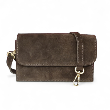 Czekoladowa zamszowa mini torebka listonoszka