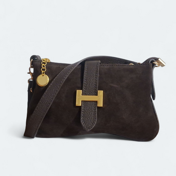 Czekoladowa zamszowa torebka listonoszka skóra naturalna