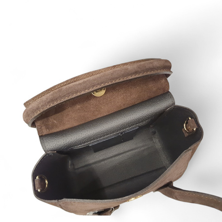 Elegancki kuferek torebka ze skóry naturalnej zamszowej czekoladowa 