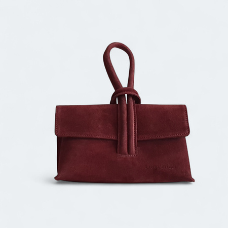 Laura Biaggi skórzana torebka pentelka zamszowa bordo