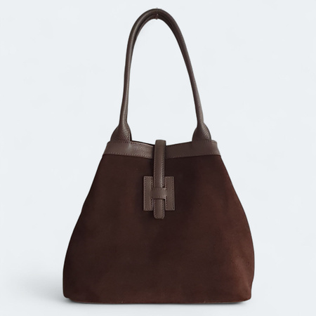 Czekoladowa zamszowa torebka Shopper A4