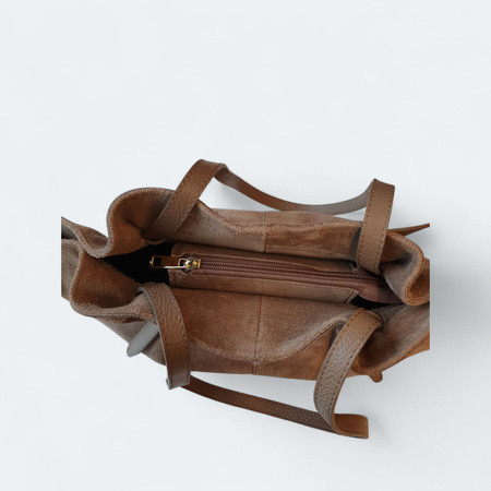 Torebka shopper czekoladowa skóra naturalna LAURA BIAGGI zamszowa brązowy