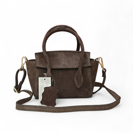 Elegancki kuferek torebka ze skóry naturalnej zamszowej czekoladowa 