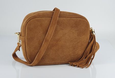 Torebka damska  skóra naturalna zamszowa z chwostem camel