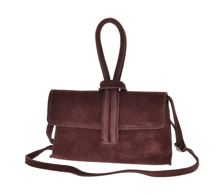 Laura Biaggi skórzana torebka pentelka zamszowa bordo