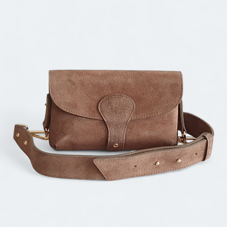 Mała torebka saszetka skóra naturalna zamszowa 