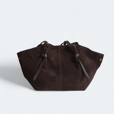 Torebka shopper czekoladowa skóra naturalna LAURA BIAGGI zamszowa brązowy