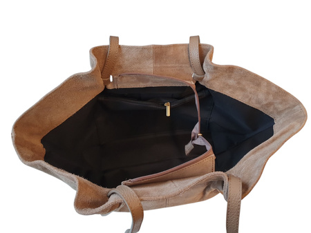 Torebka shopper czekoladowa skóra naturalna LAURA BIAGGI zamszowa brązowy