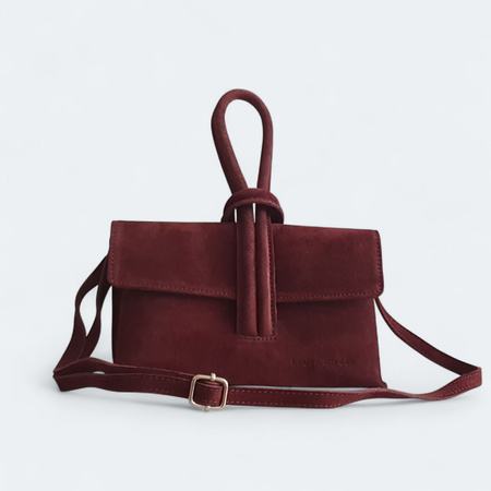 Laura Biaggi skórzana torebka pentelka zamszowa bordo