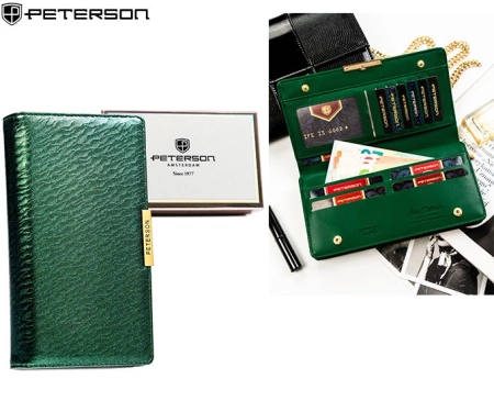 Portfel damski pojemny elegancki duży ochrona RFID ze skóry eko Peterson
