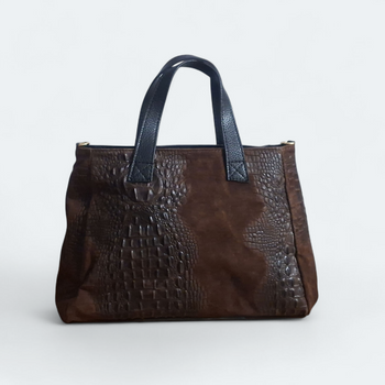 Brązowa skórzana torebka croco mała shopperka