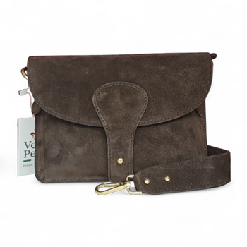 Zamszowa torebka Instagramka skóra naturalna XL na suwak