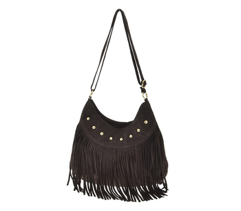 Laura Biaggi torebka listonoszka na ramię zamszowa brązowa frędzle