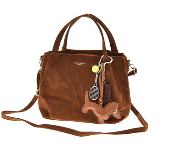 Flora&Co torebka zamszowa damska kuferek brelok piesek camel