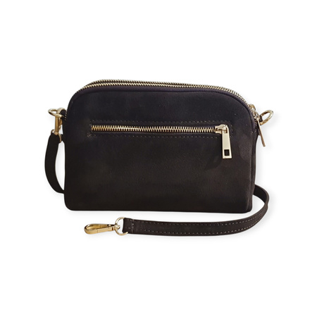 Czekoladowa skórzana zamszowa dwukomorowa  listonoszka