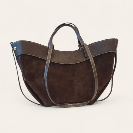 Czekoladowa zamszowa torebka shopper Laura Biaggi