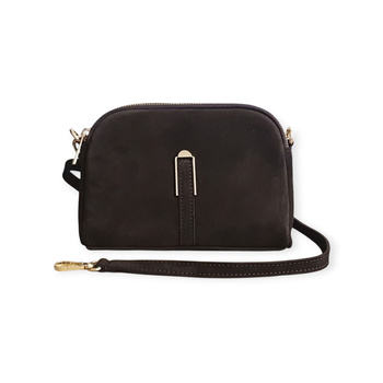 Czekoladowa skórzana zamszowa dwukomorowa  listonoszka