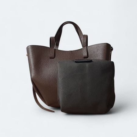 Czekoladowa torebka mała shooperka skóra naturalna 