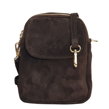 Czekoladowa torebka zamszowa listonoszka ciemny brąz Laura Biaggi