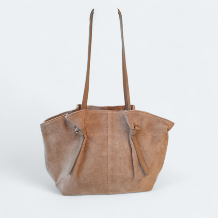 Torebka shopper czekoladowa skóra naturalna LAURA BIAGGI zamszowa brązowy