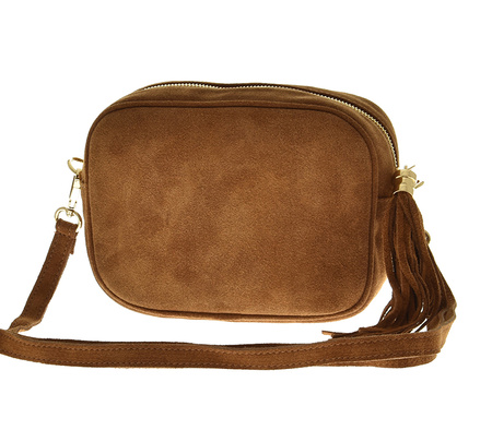 Torebka damska  skóra naturalna zamszowa z chwostem camel