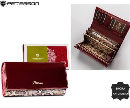 Lakierowany portfel damski wężowy wzór Peterson